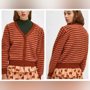 MODCLOTH Compania Fantastica Puff Sleeve Striped Cardigan Sweater